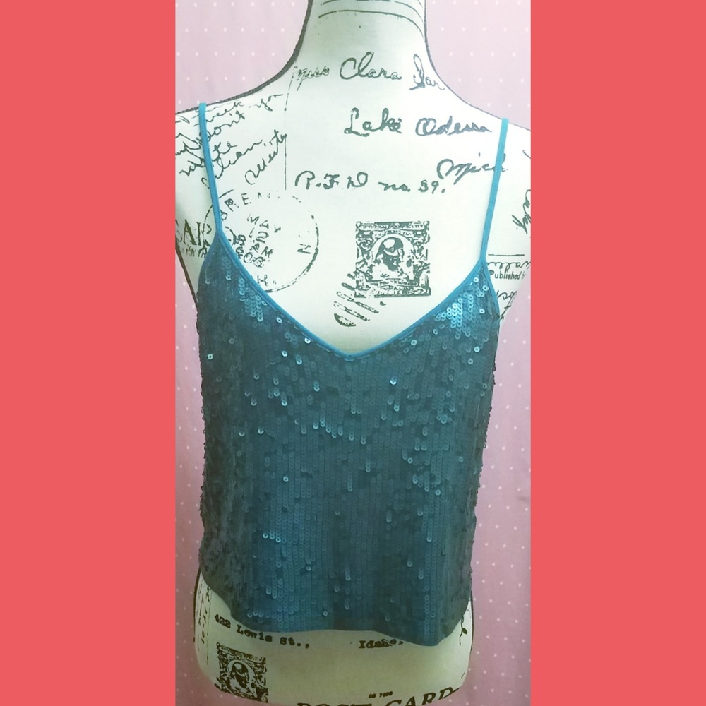 Express Sequined Top In Turquoise